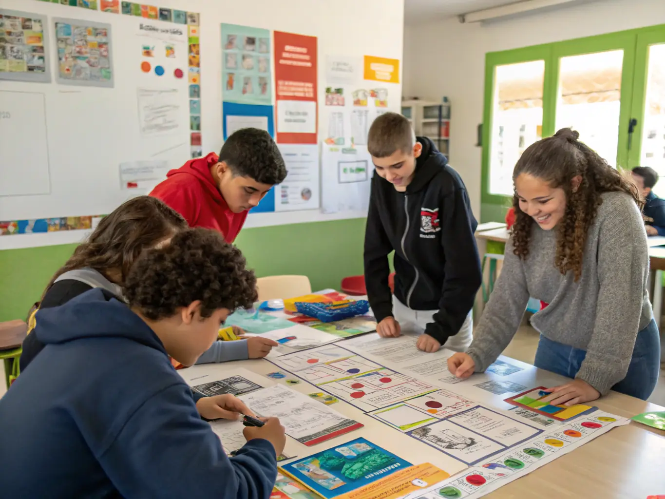 A photograph of participants actively engaged in an educational workshop at LA COUPE D'OR THEATRE DE ROCHEFORT, showing hands-on learning and creative collaboration.